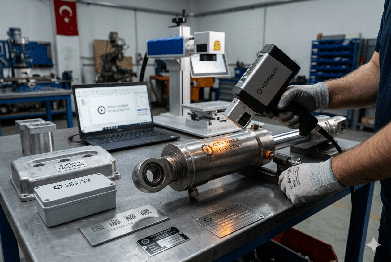 taşınabilir lazer markalama cihazı ile metal yüzey işaretleme