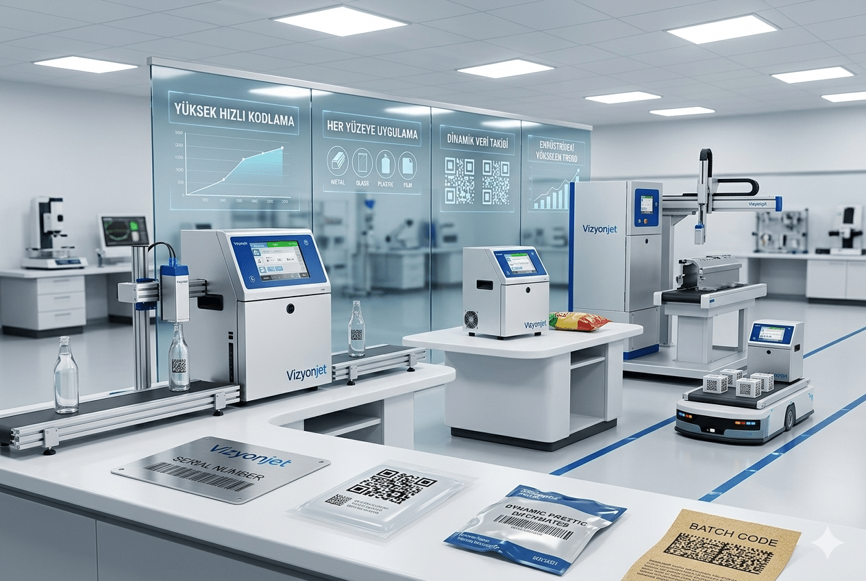 inkjet kodlama makinesi ile modern üretim hattında hızlı kodlama