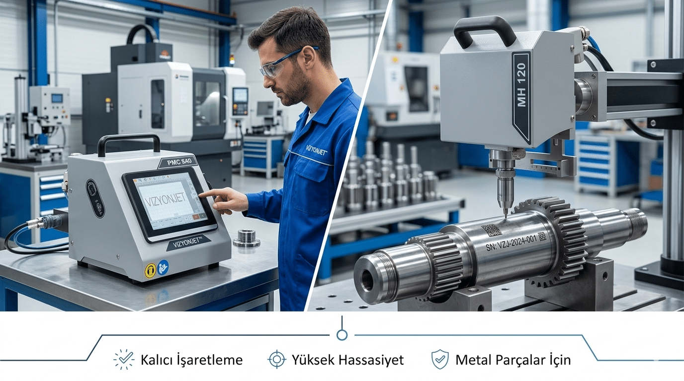 nokta vuruşlu markalama makinesi metal yüzey üzerinde kullanım
