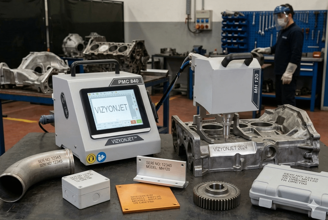 taşınabilir nokta vuruşlu markalama makinesi ile metal yüzey işaretleme