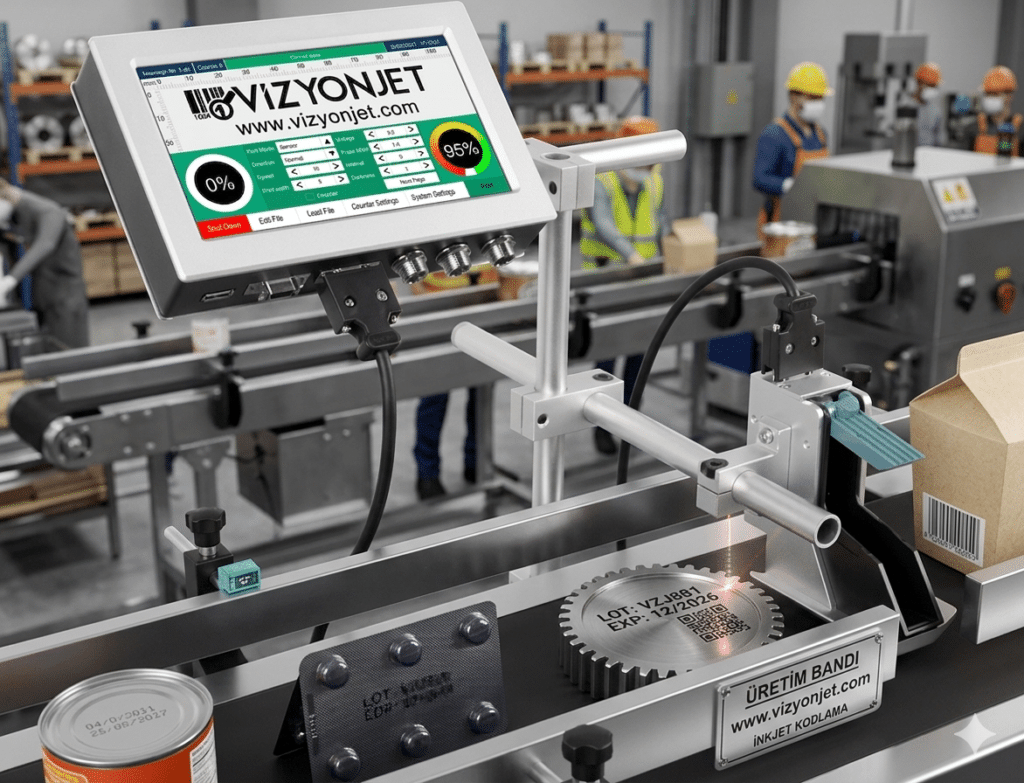 inkjet kodlama makineleri üretim hattında endüstriyel kullanım