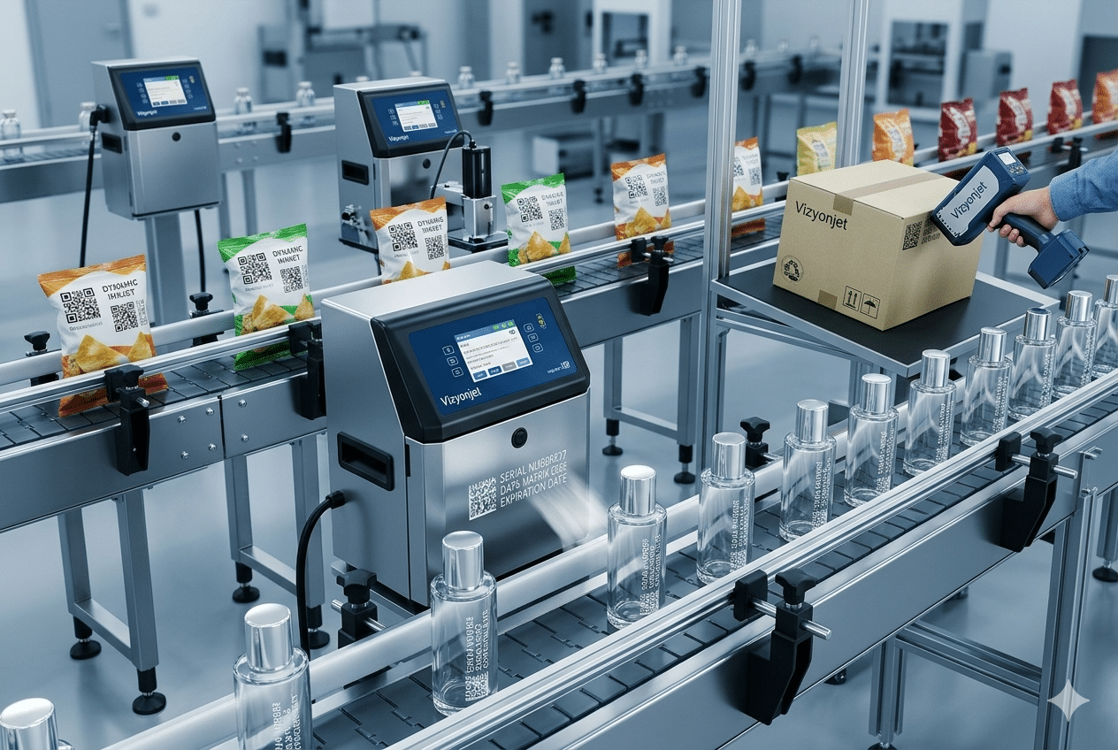 yüksek çözünürlüklü inkjet kodlama sistemi ile üretim hattında markalama